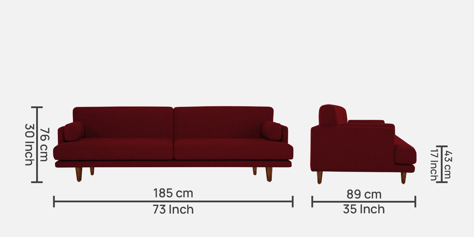 Ricky Fabric 3 Seater Sofa In Ruby red Colour - Febonic Living