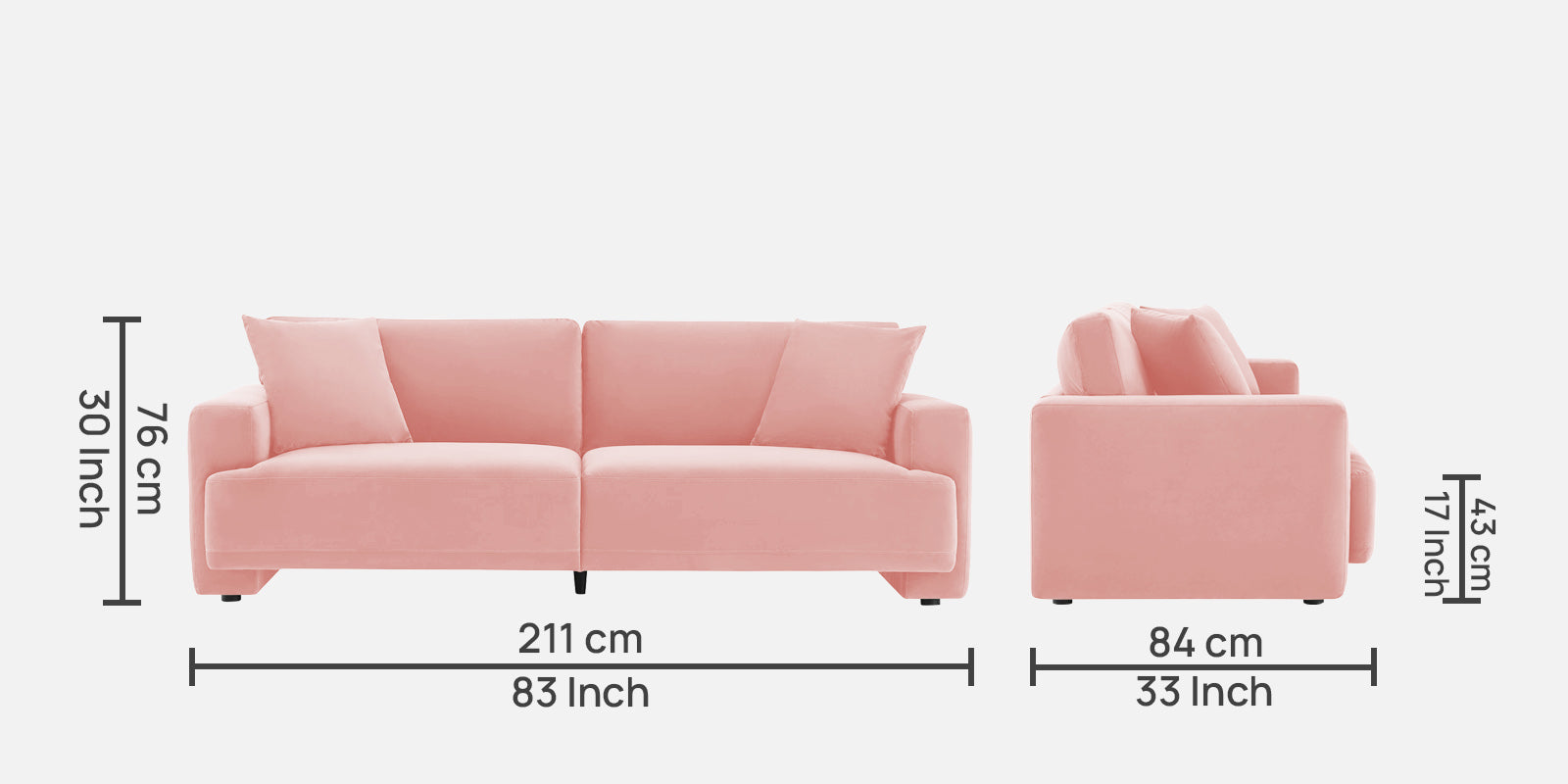 Kosta Velvet 3 Seater Sofa in Millennial Pink Colour
