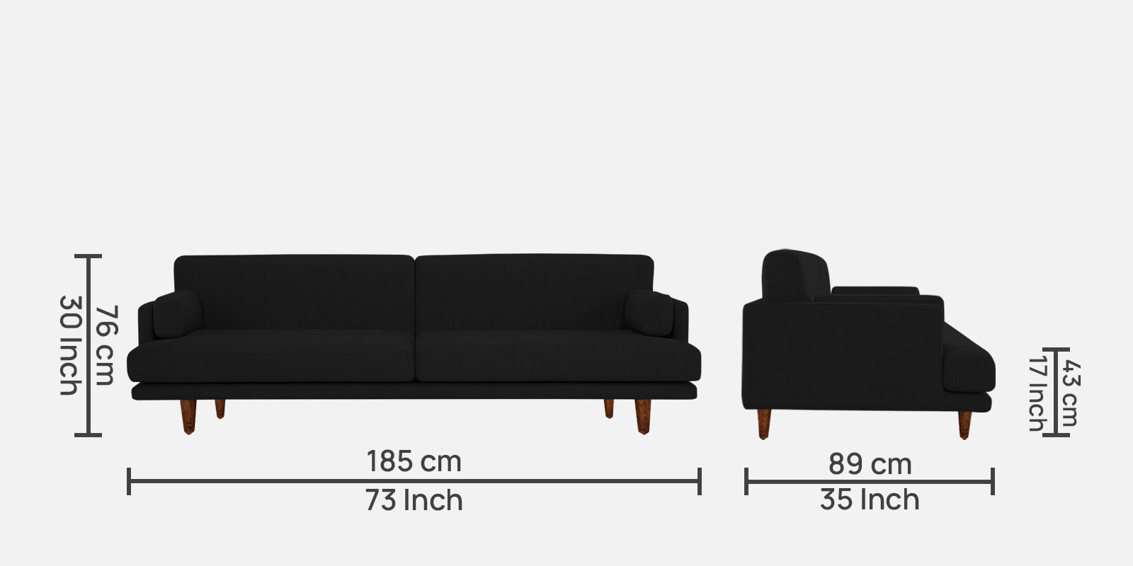 Ricky Fabric 3 Seater Sofa In Zed Black Colour - Febonic Living