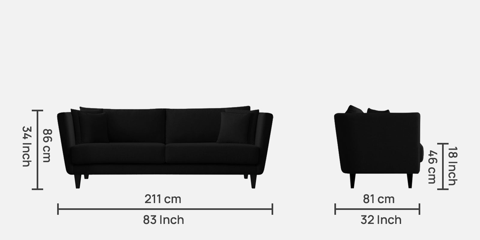 Norway Velvet 3 Seater Sofa In Adam Black Colour - Febonic Living