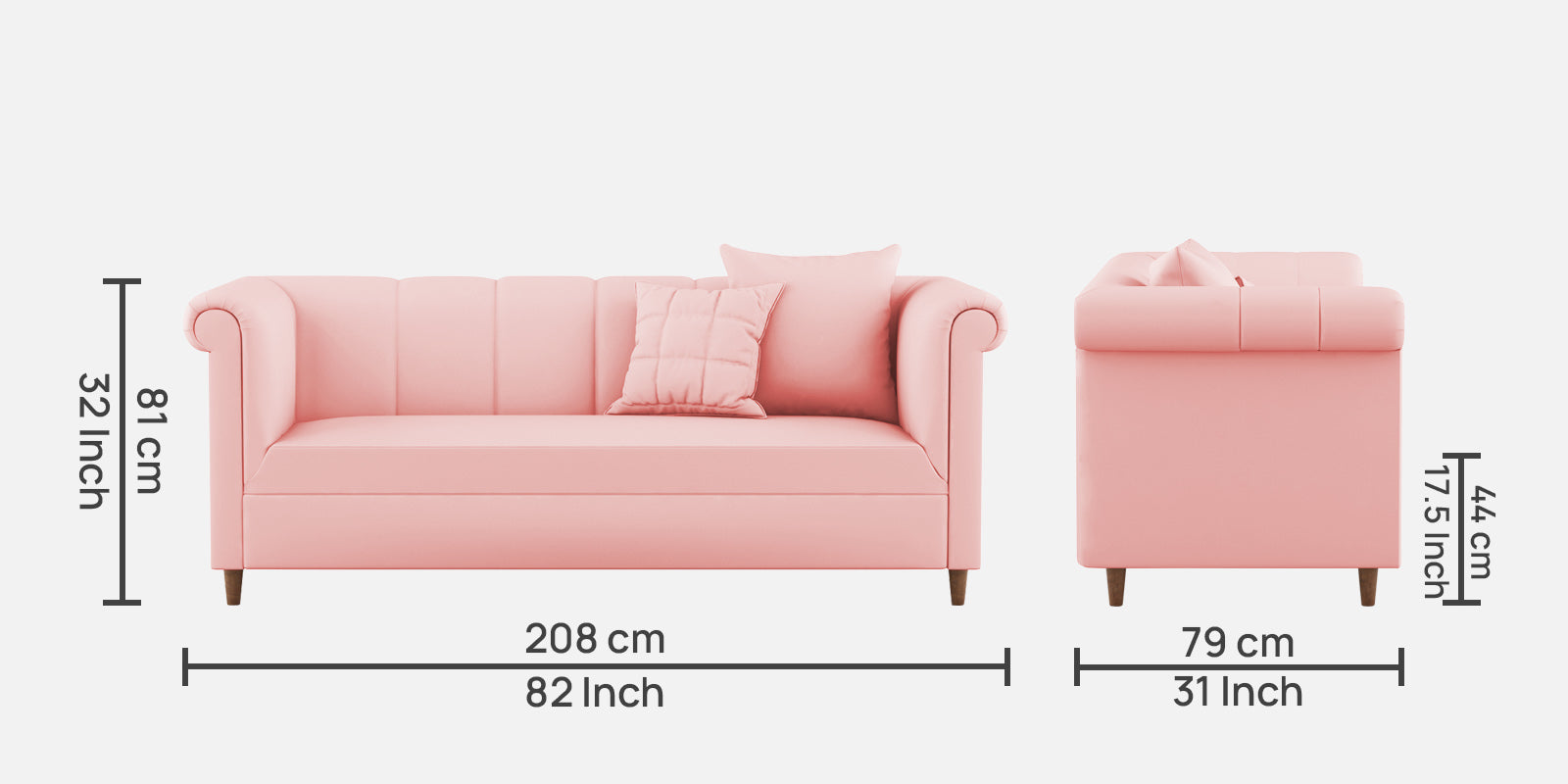 Rubi Velvet 3 Seater Sofa In Millennial Pink Colour - Febonic Living