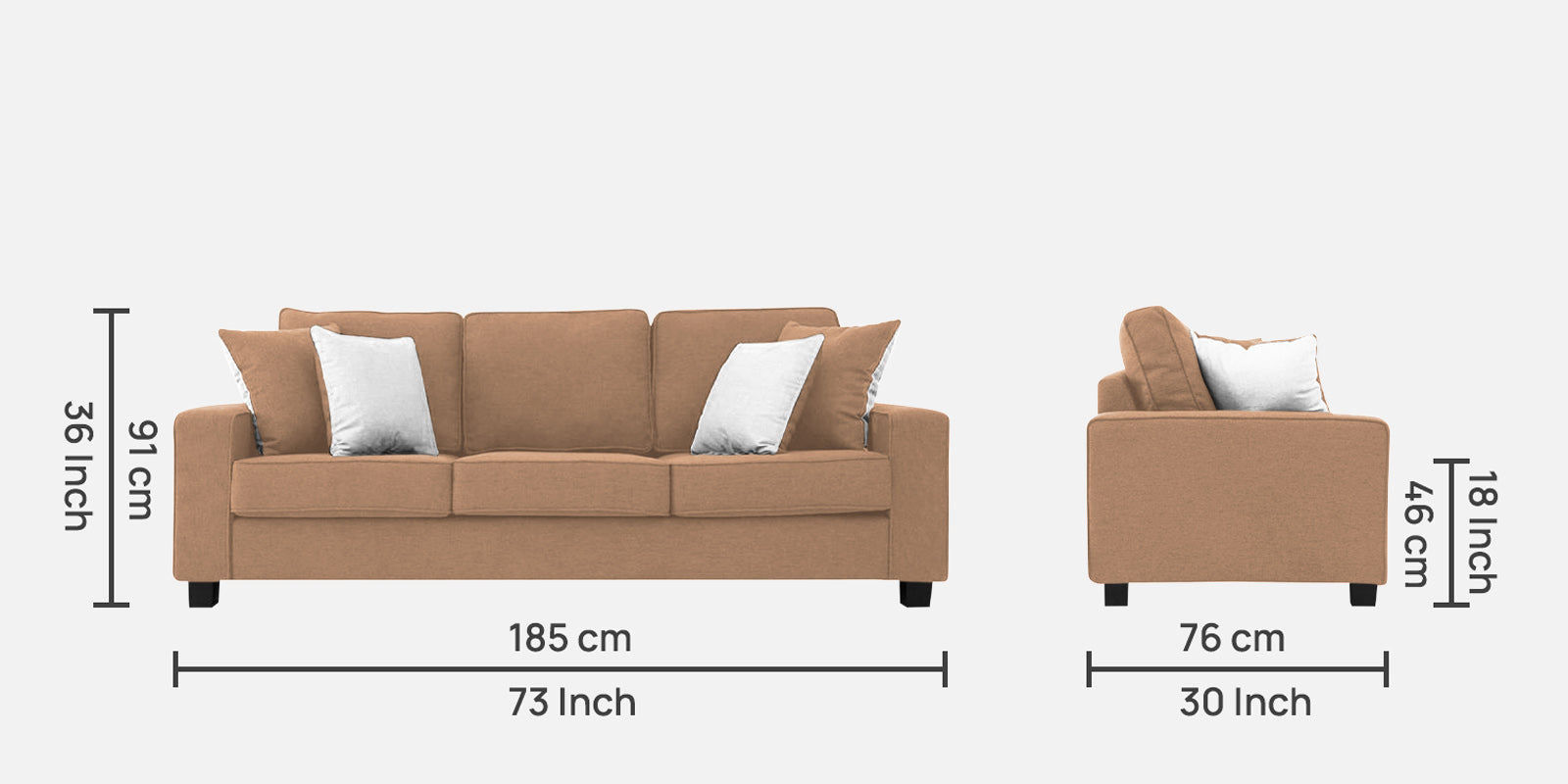 Ladybug Fabric 3 Seater Sofa In Cosmic Beige Colour - Febonic Living