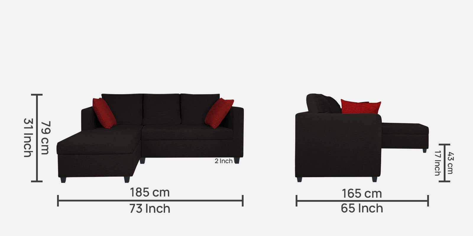 Nebula Fabric RHS Sectional Sofa (2+Lounger) In Cara Brown Colour - Febonic Living
