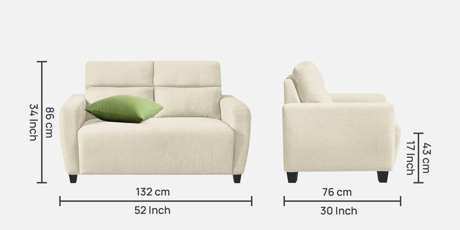 Bakadi Fabric 2 Seater Sofa In Ivory Cream Colour - Febonic Living