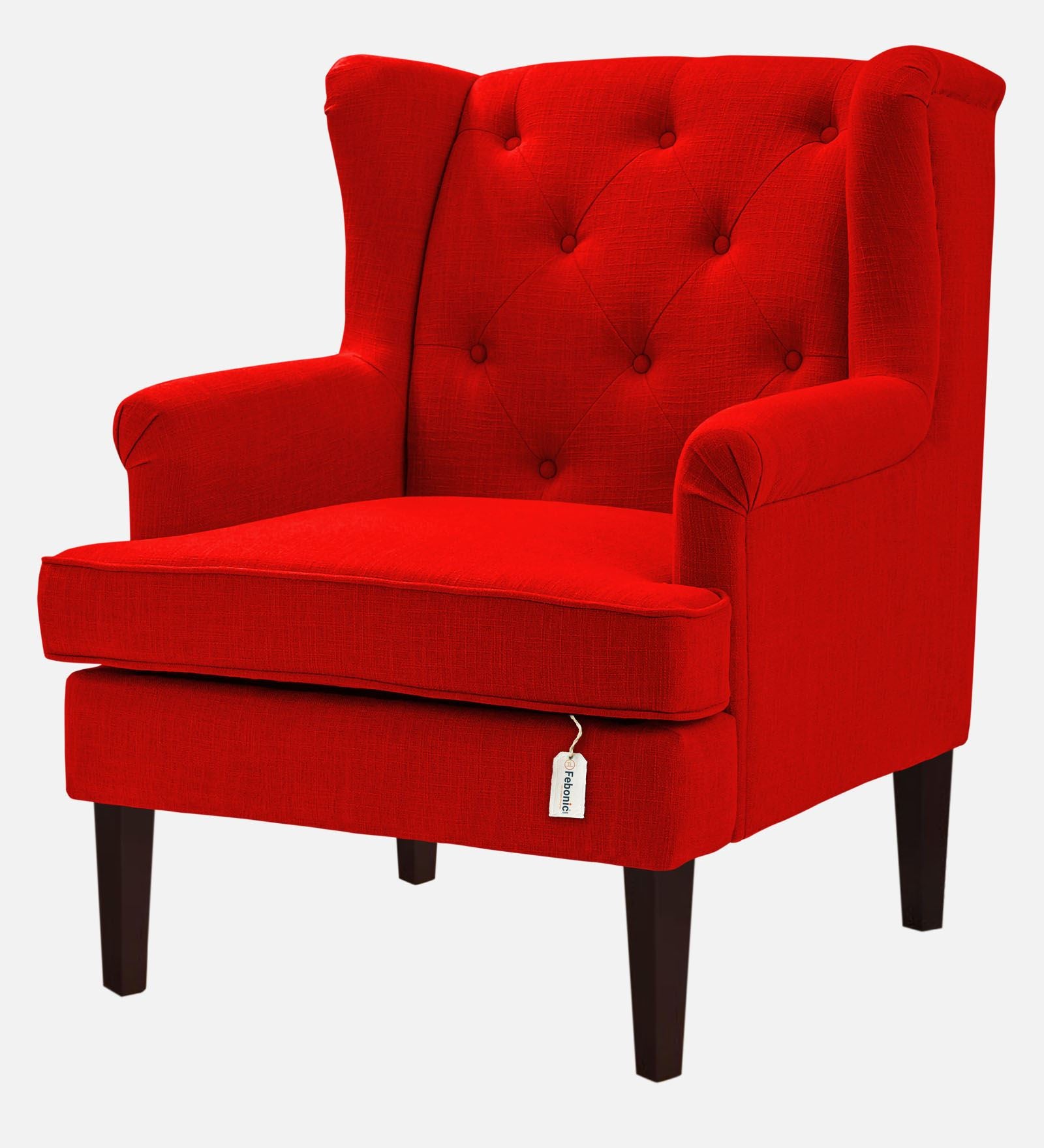 Deyuk Fabric Wing Chair In Ruby Red Colour - Febonic Living