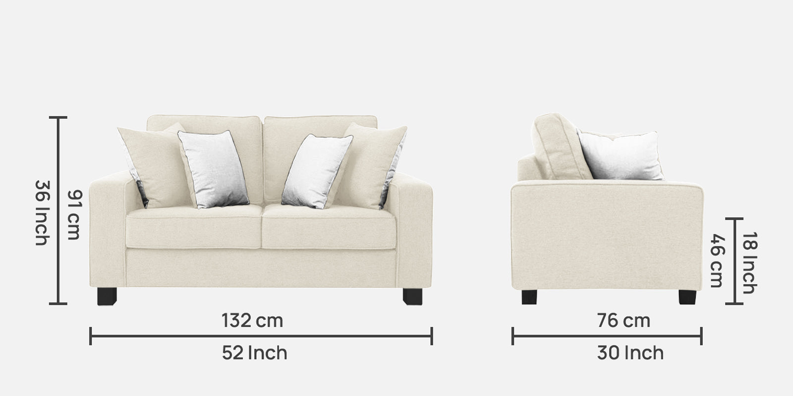 Ladybug Fabric 2 Seater Sofa In Ivory Cream Colour - Febonic Living