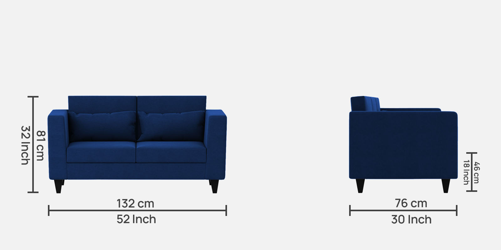 Nipul Fabric 2 Seater Sofa In Royal Blue Colour - Febonic Living