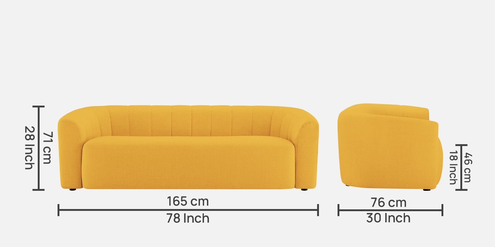 Mara Fabric 3 Seater Sofa In Bold Yellow Colour - Febonic Living