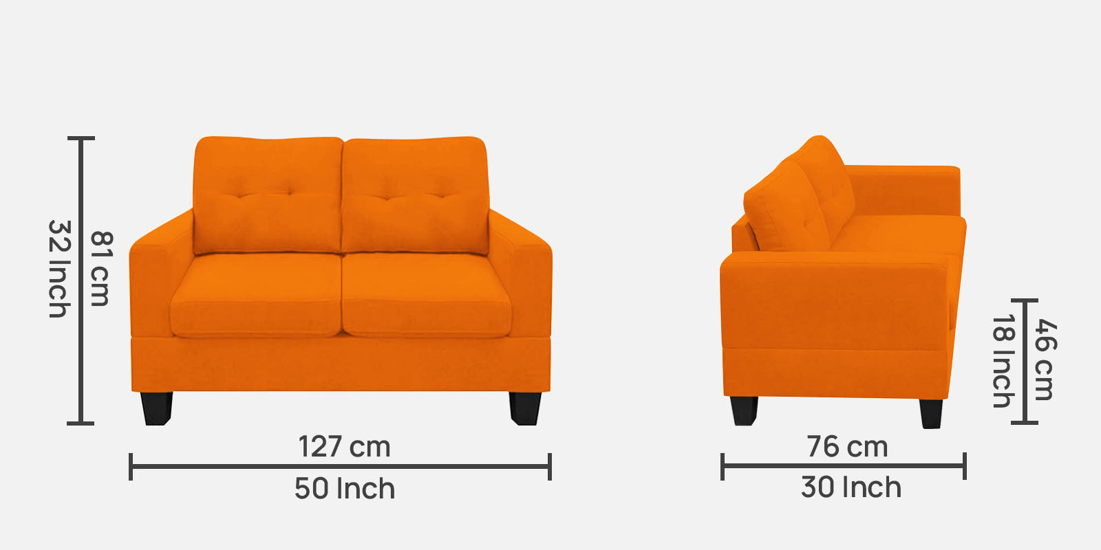 Thomas Fabric 2 Seater Sofa In Vivid Orange Colour - Febonic Living