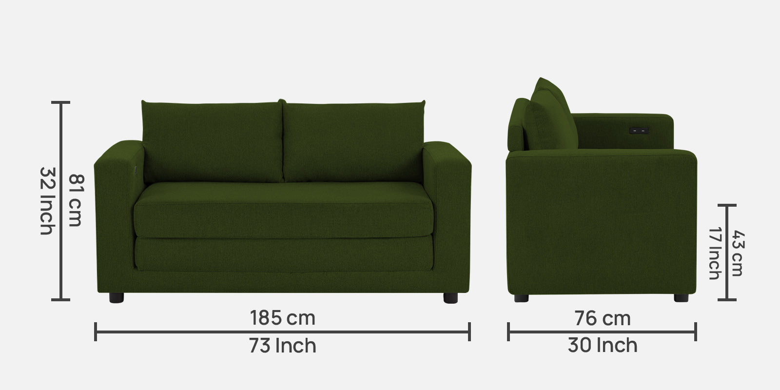 Roman Fabric 3 Seater Foldable Sofa Cum Bed In Olive Green Colour With USB Portable Type - Febonic Living