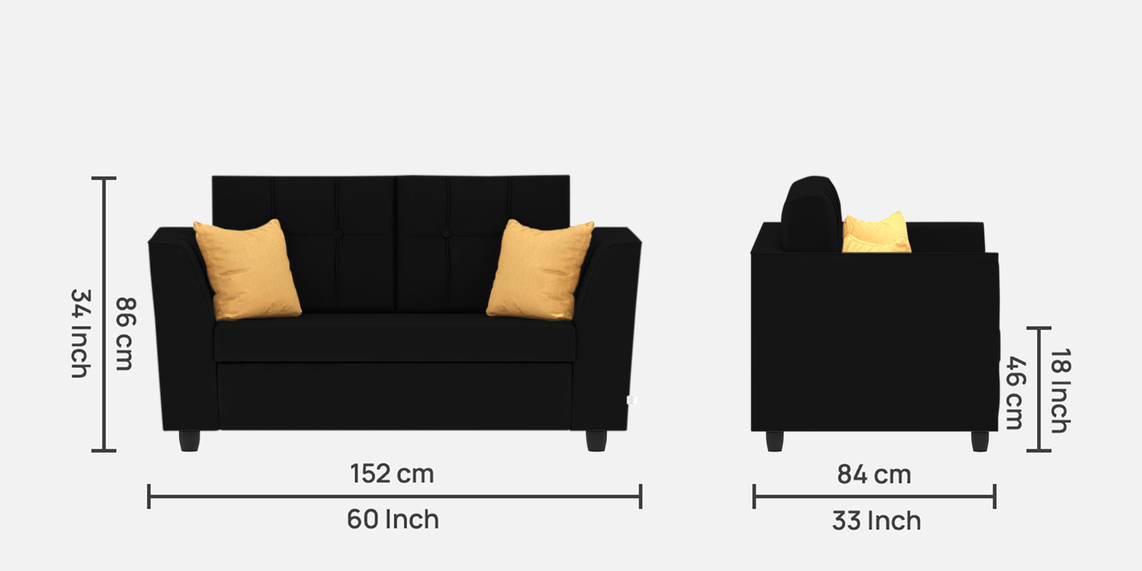 Nestin Velvet 2 Seater Sofa In Adam Black Colour - Febonic Living