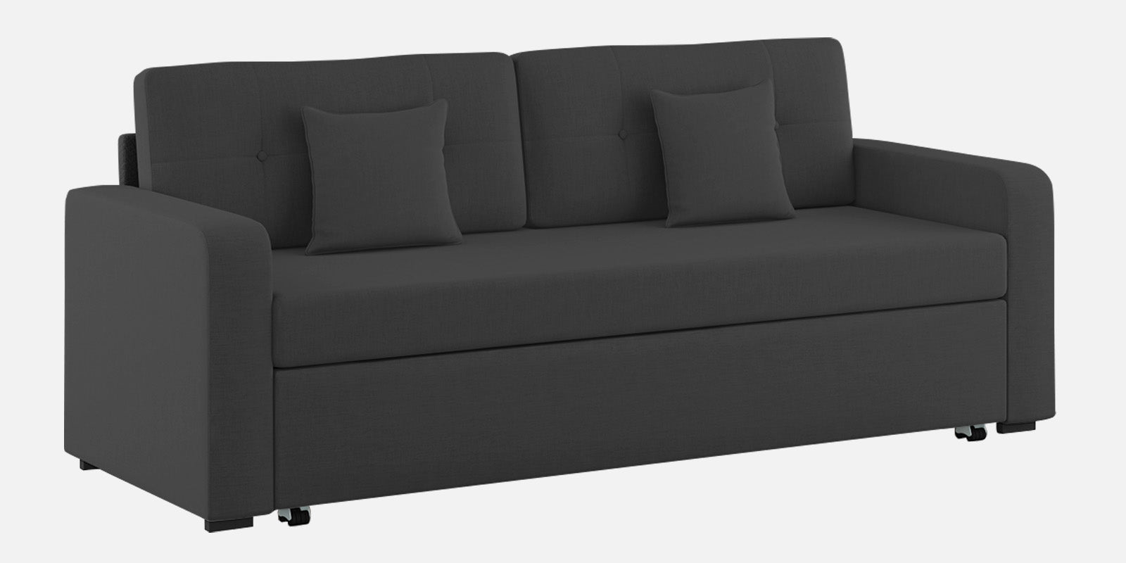 Rocky Fabric 3 Seater Pull Out Sofa Cum Bed In Charcoal Grey Colour With Storage - Febonic Living