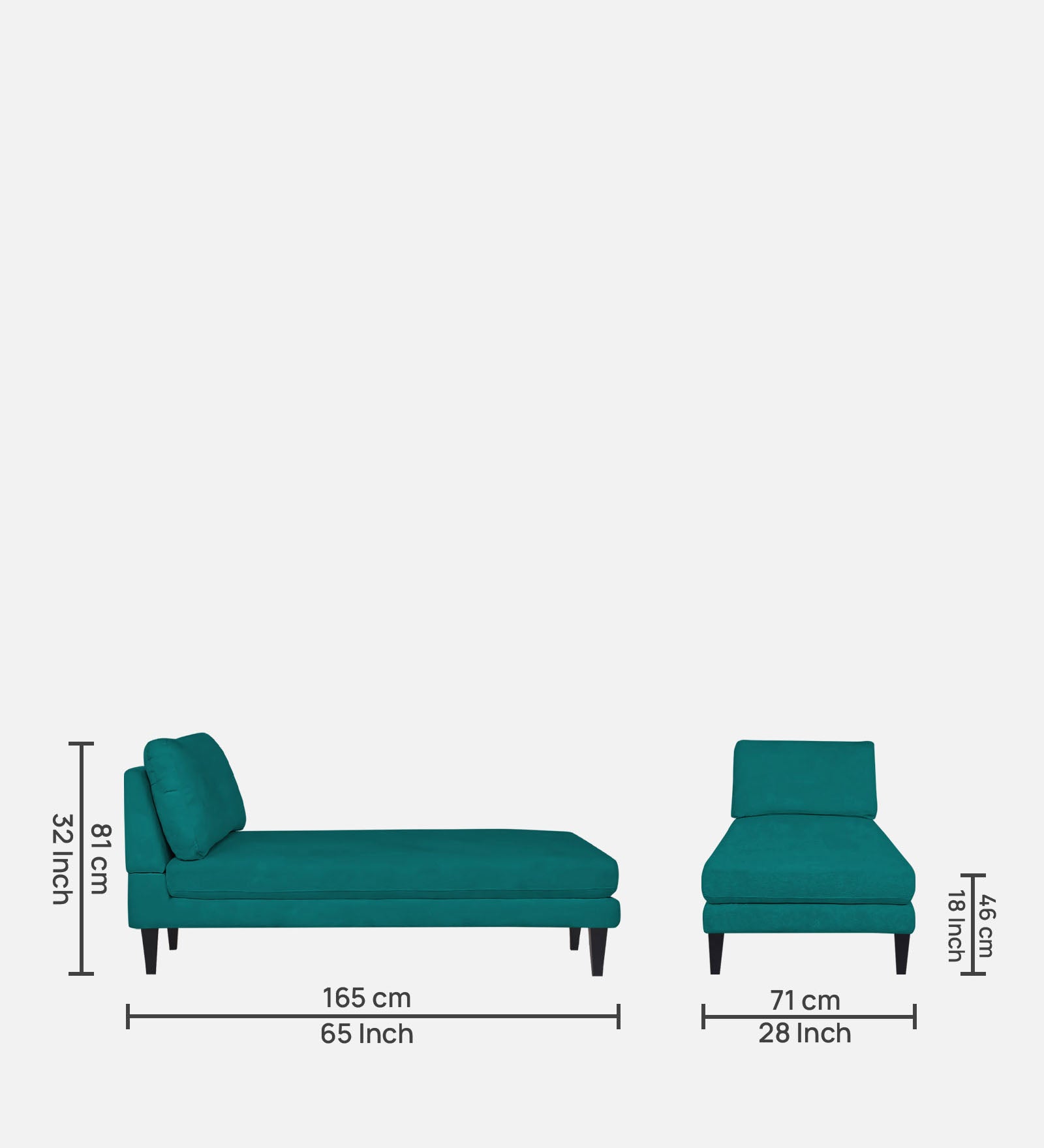 Nadia Fabric Armless Chaise Lounger In Sea Green Colour - Febonic Living