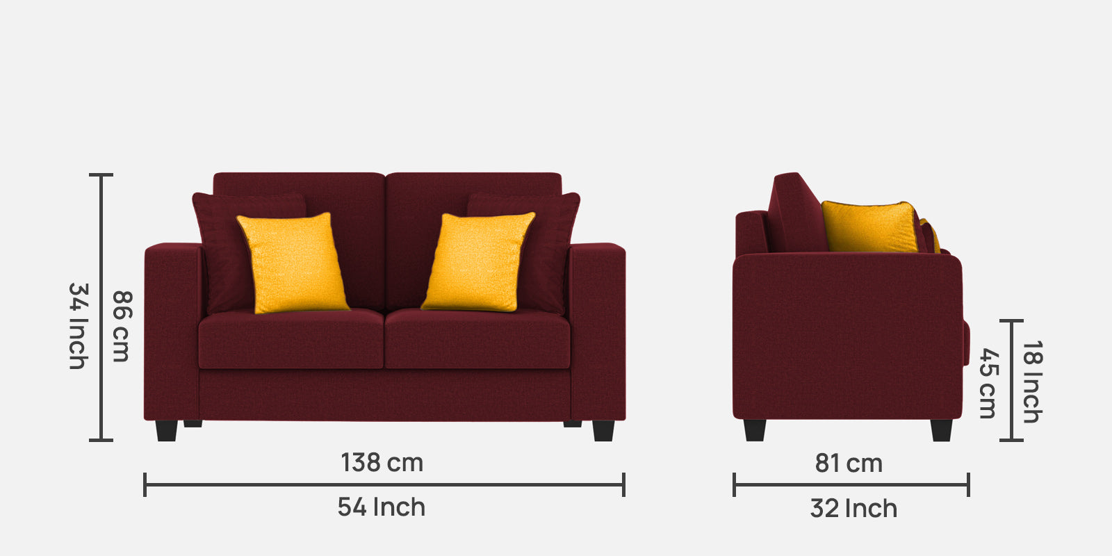 Nabi Fabric 2 Seater Sofa In Blood Maroon Colour