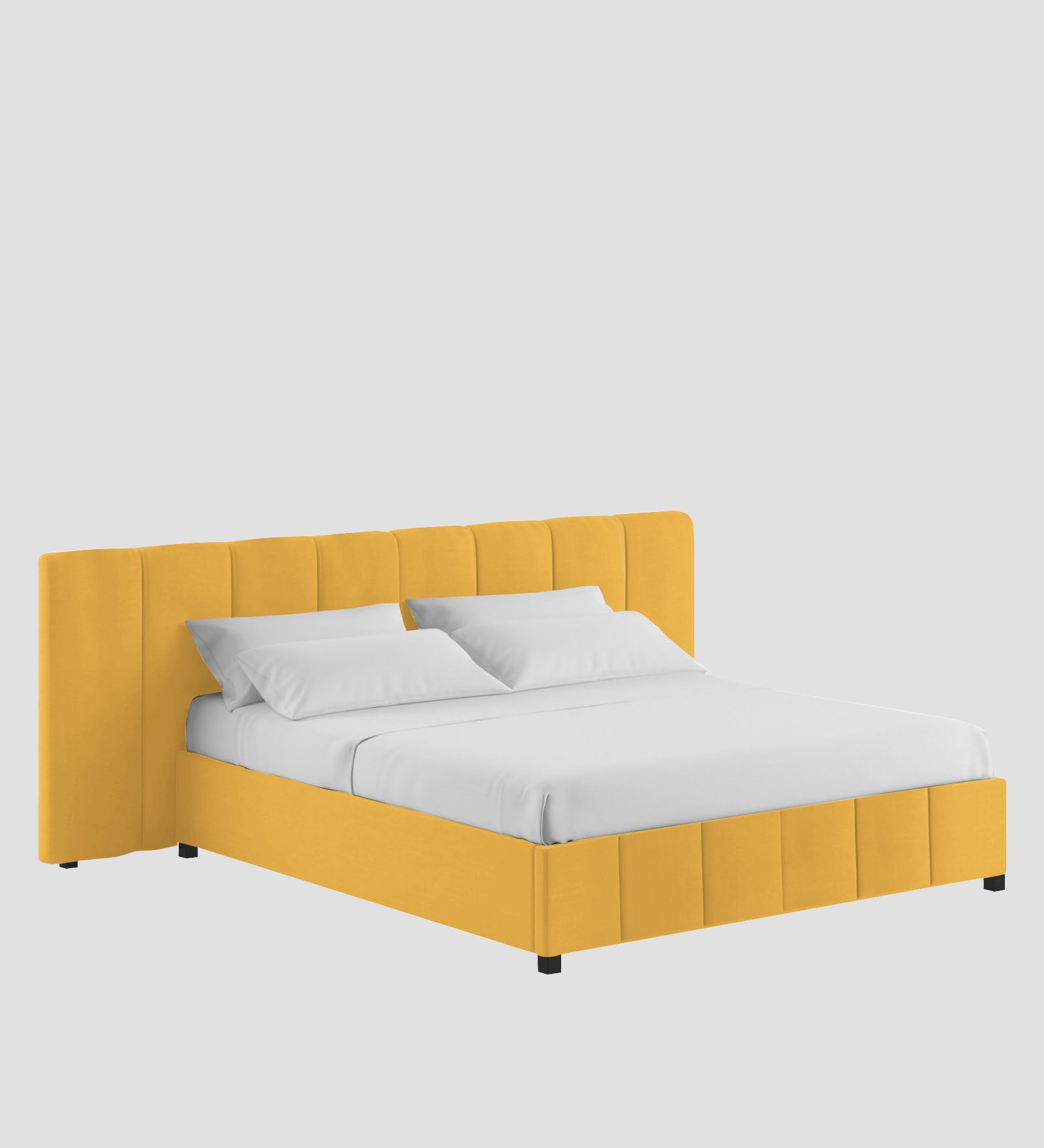 Nora Fabric Queen Size Bed In Bold Yellow Colour With Box Storage - Febonic Living