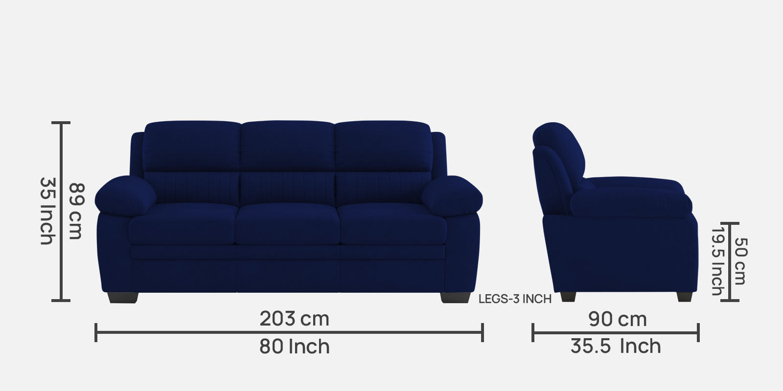 Miranda Velvet 3 Seater Sofa In Dark Blue Colour - Febonic Living