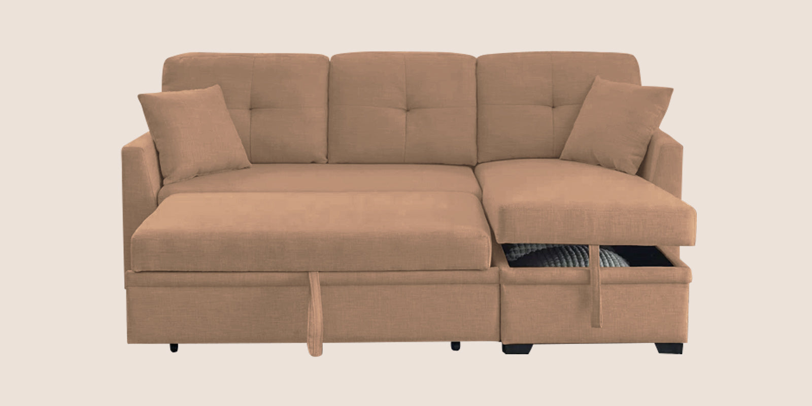 Jody Fabric 3 Seater Pull Out Sofa Cum Bed In Cosmic Beige Colour With Storage - Febonic Living