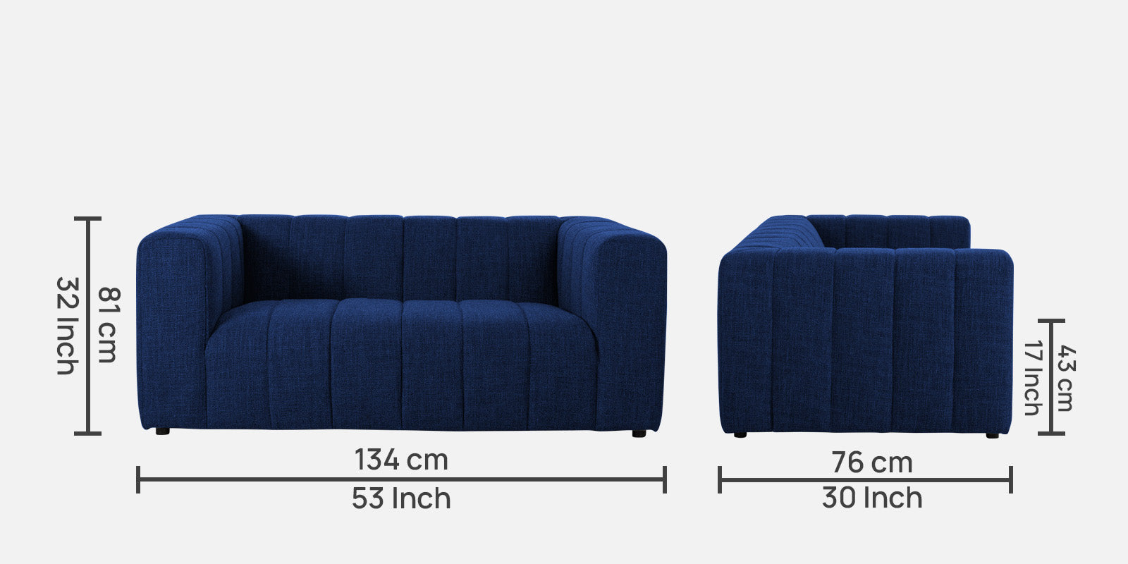 Lara Fabric 2 Seater Sofa In Royal Blue Colour - Febonic Living