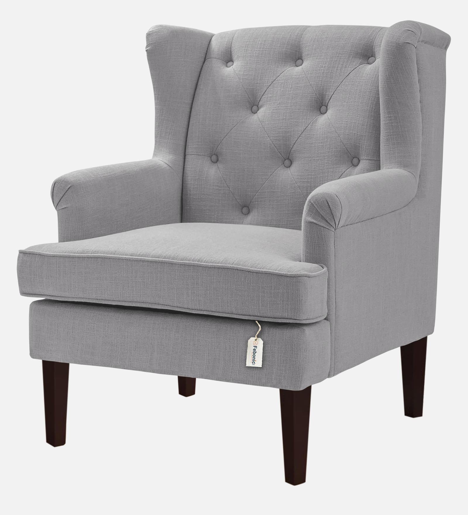 Deyuk Fabric Wing Chair In Lit Grey Colour - Febonic Living