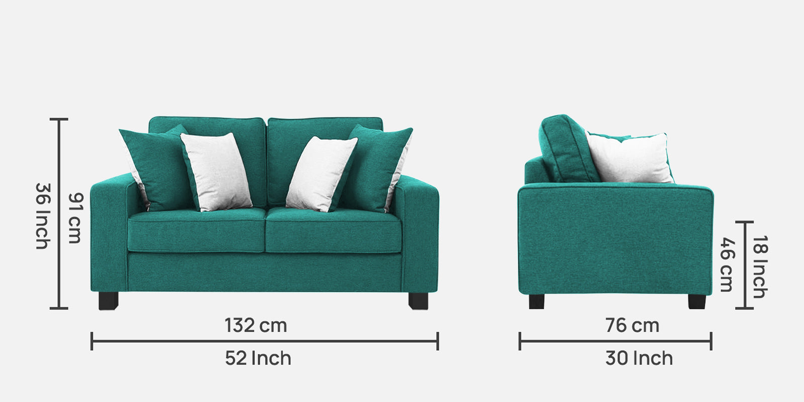 Ladybug Fabric 2 Seater Sofa In Sea Green Colour - Febonic Living