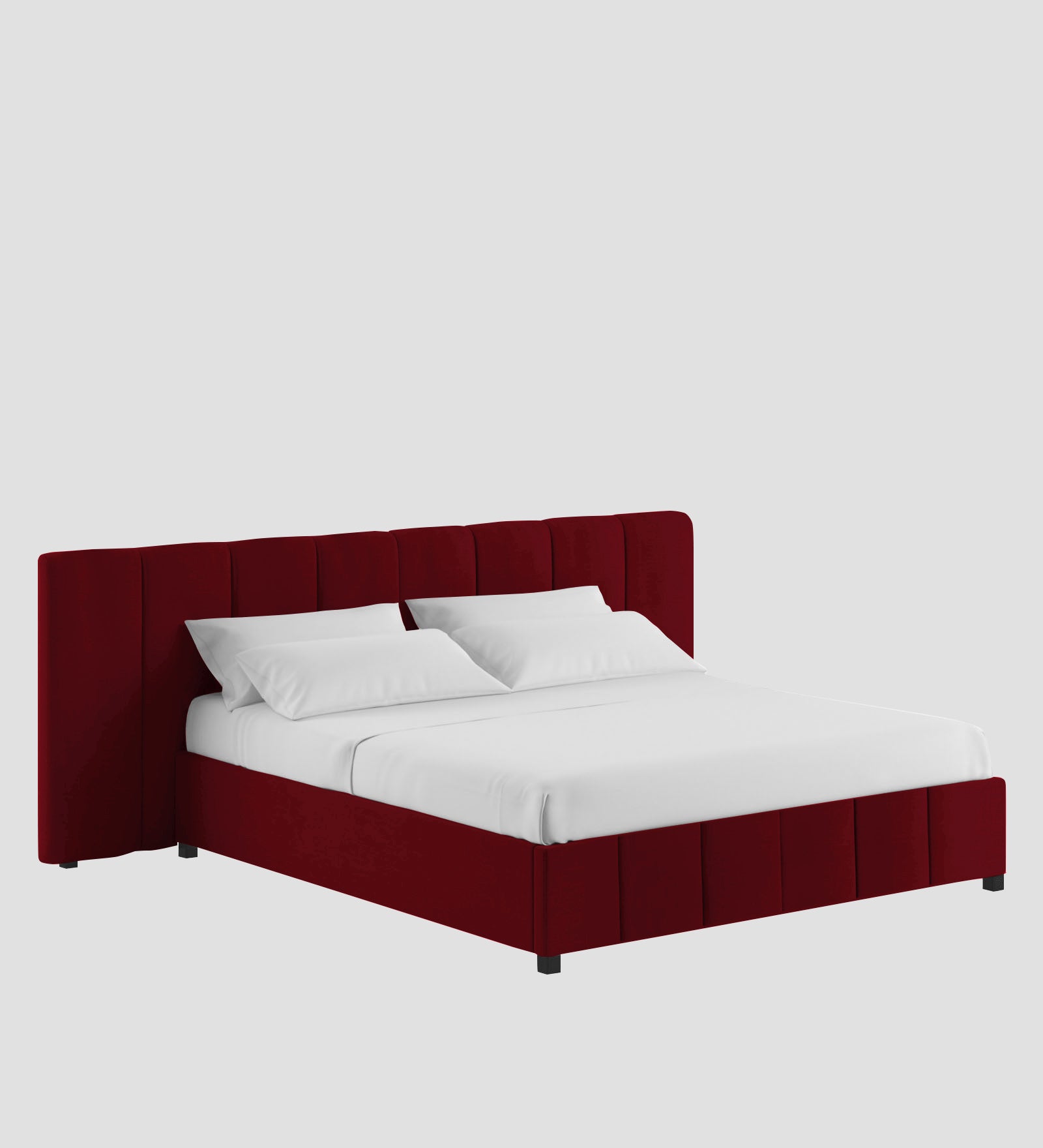 Nora Fabric Queen Size Bed In Ruby Red Colour With Box Storage - Febonic Living