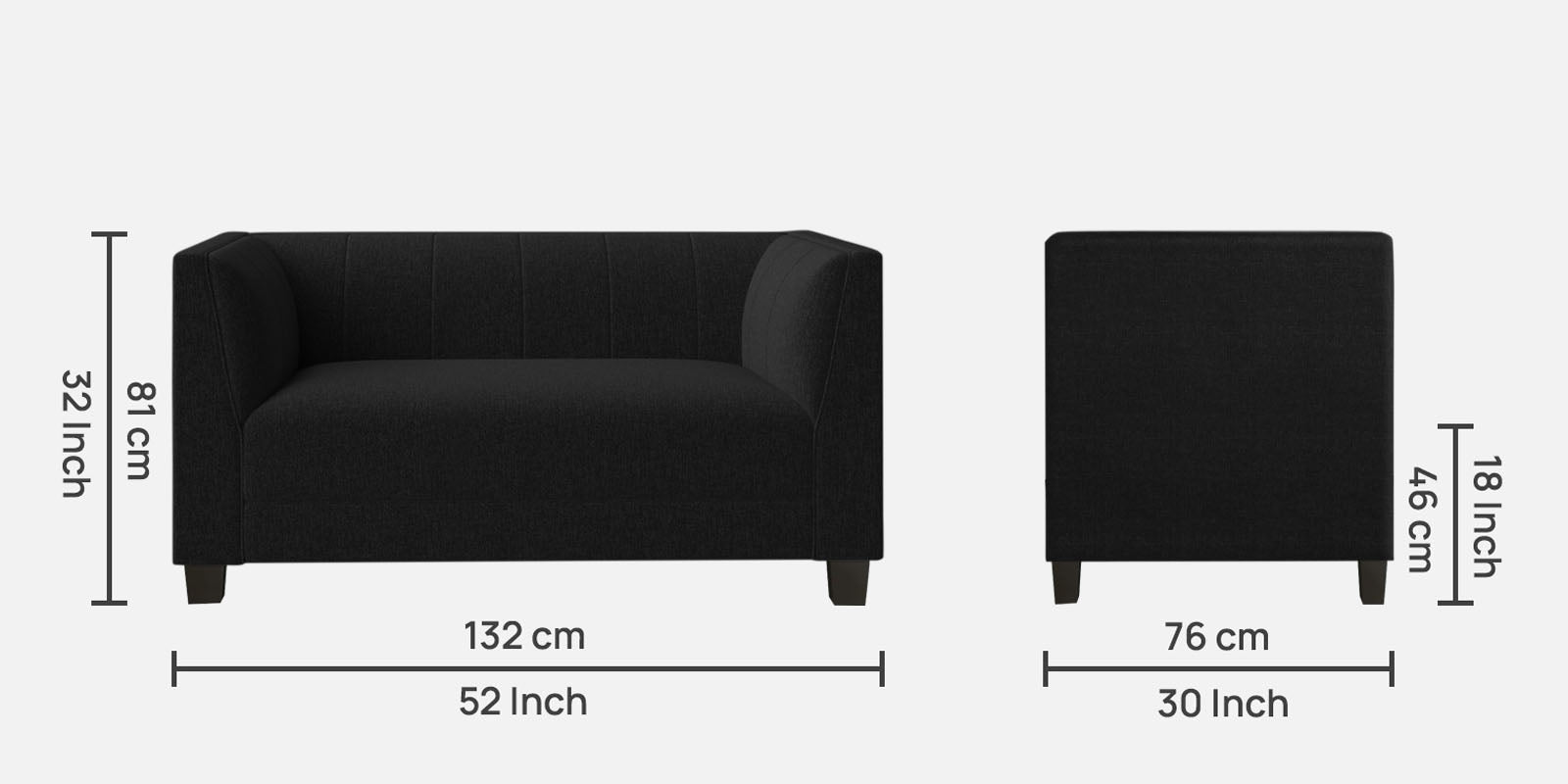 Chastin Fabric 2 Seater Sofa In Zed Black Colour - Febonic Living