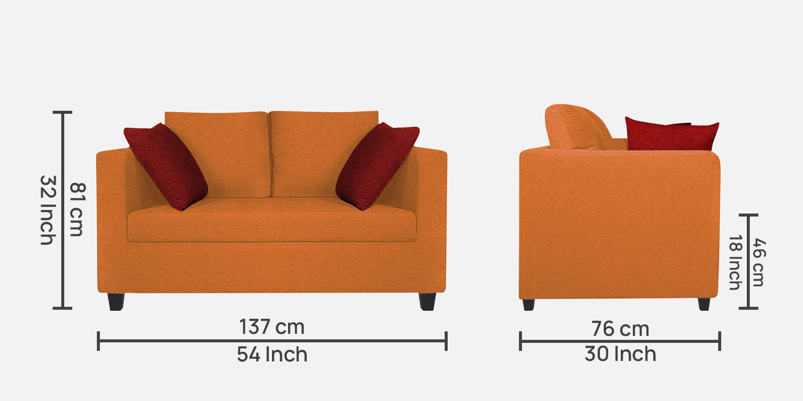 Nuska Fabric 2 Seater Sofa In Dark Orange Colour - Febonic Living