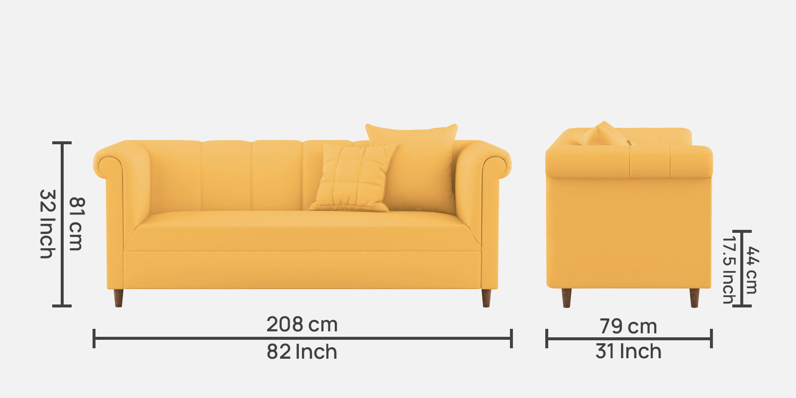 Rubi Velvet 3 Seater Sofa In Turmeric yellow Colour - Febonic Living