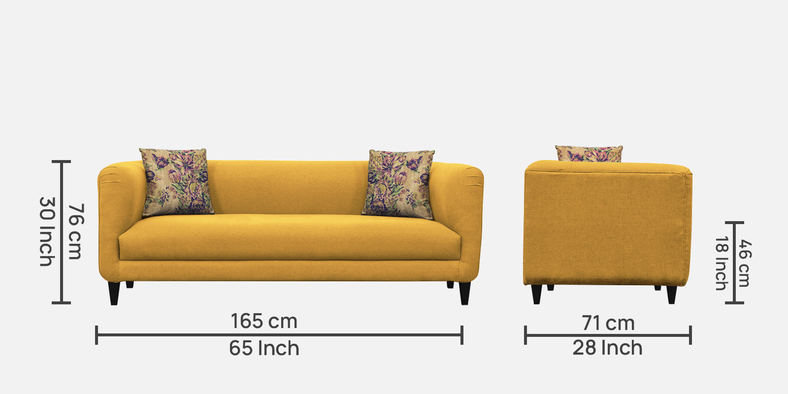 Niki Fabric 3 Seater Sofa In Bold Yellow Colour - Febonic Living
