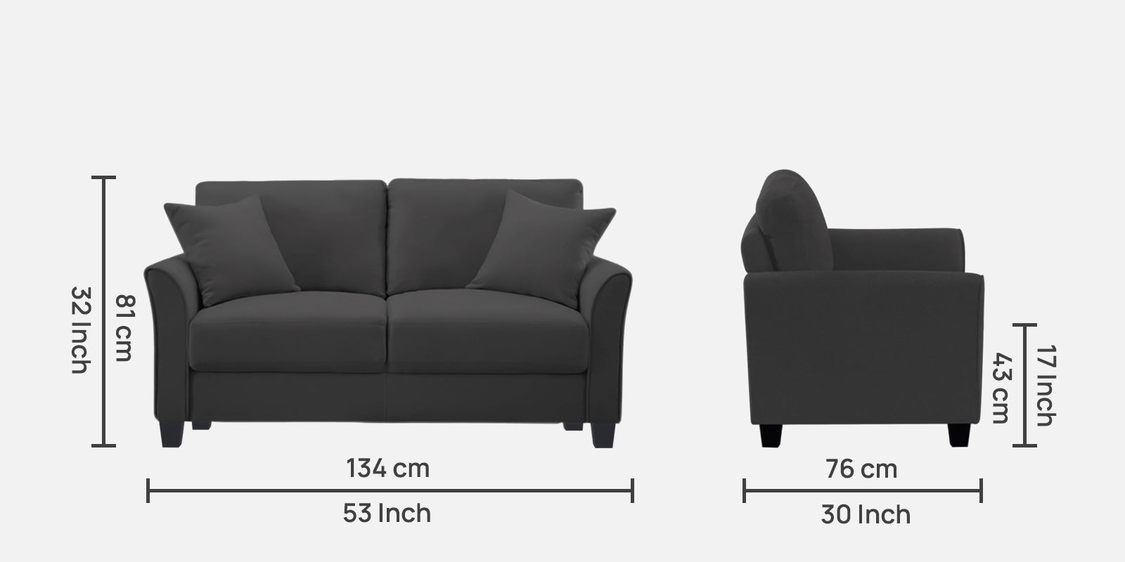 Daroo Velvet 2 Seater Sofa In Davy Grey Colour - Febonic Living