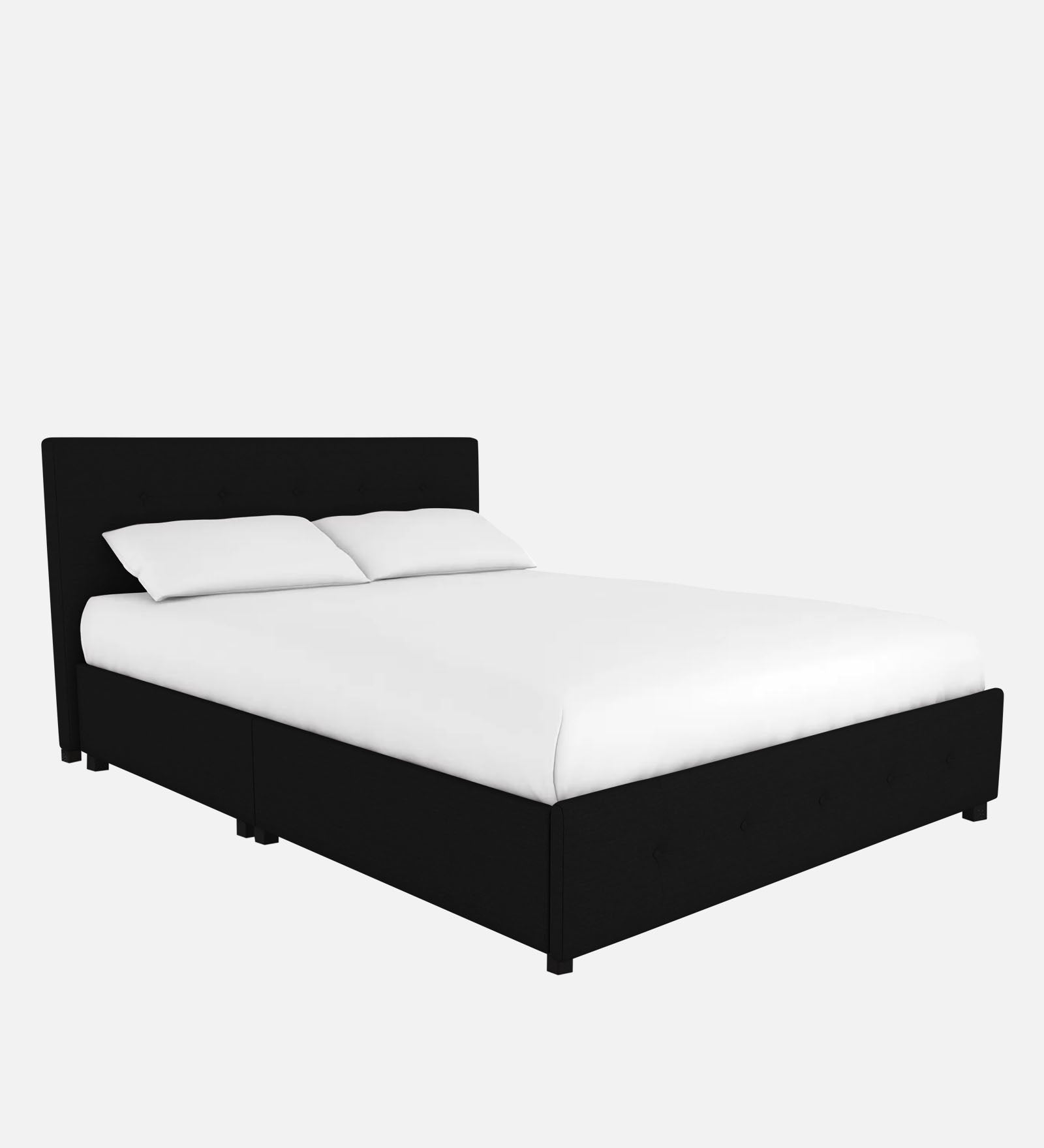 Lido Fabric Queen Size Bed In Zed Black Colour With Drawer Storage - Febonic Living