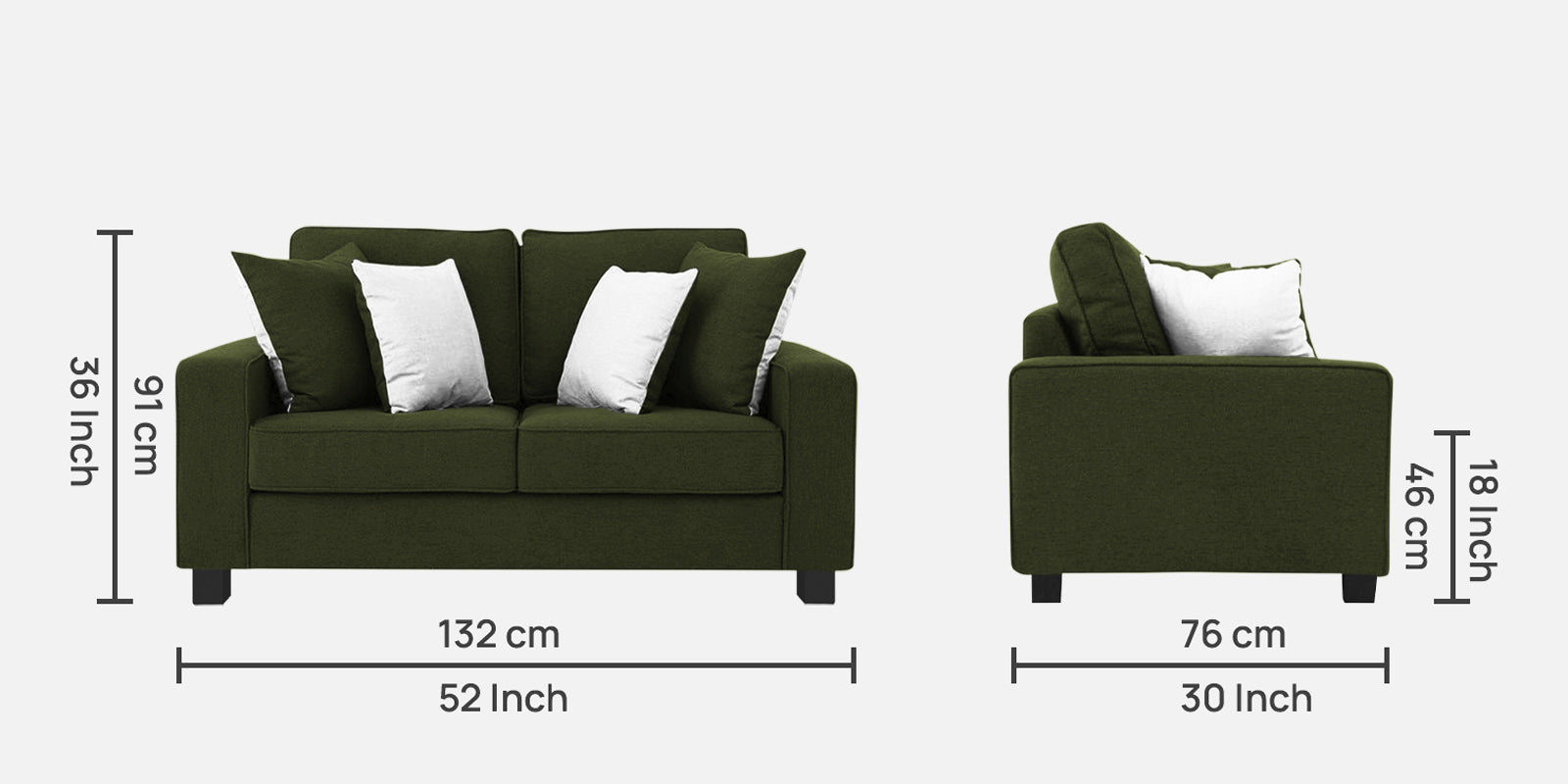 Ladybug Fabric 2 Seater Sofa In Olive Green Colour - Febonic Living