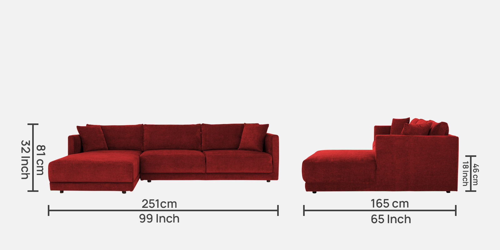 Northern Fabric RHS Sectional Sofa (3+Lounger) In Blood Maroon Colour - Febonic Living