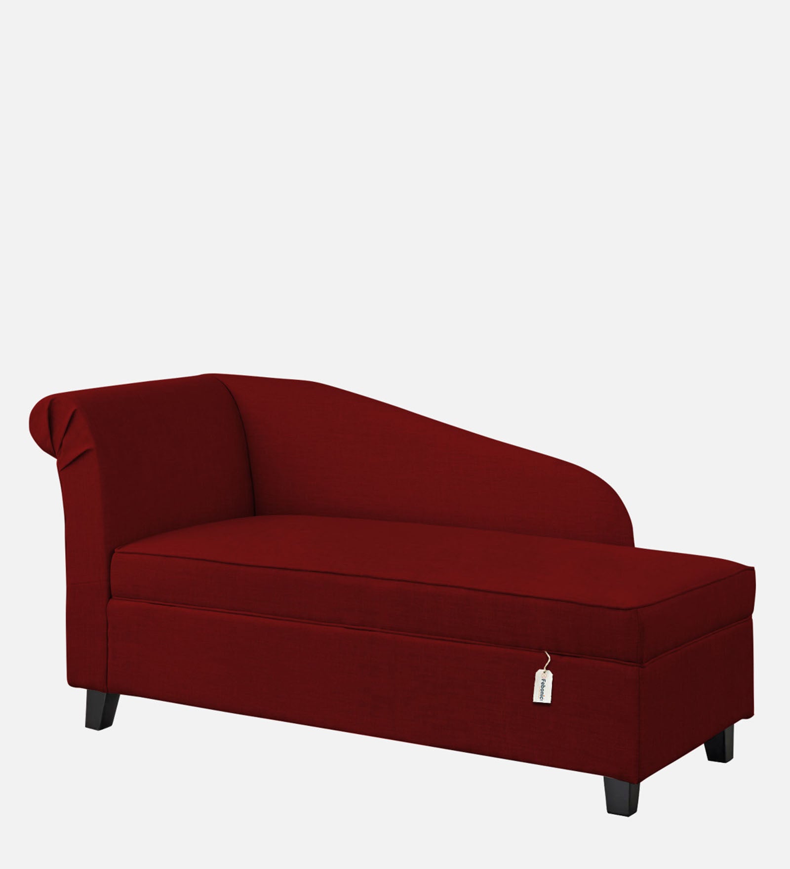 Toppy Fabric RHS Chaise Lounger In Blood Maroon Colour With Storage - Febonic Living