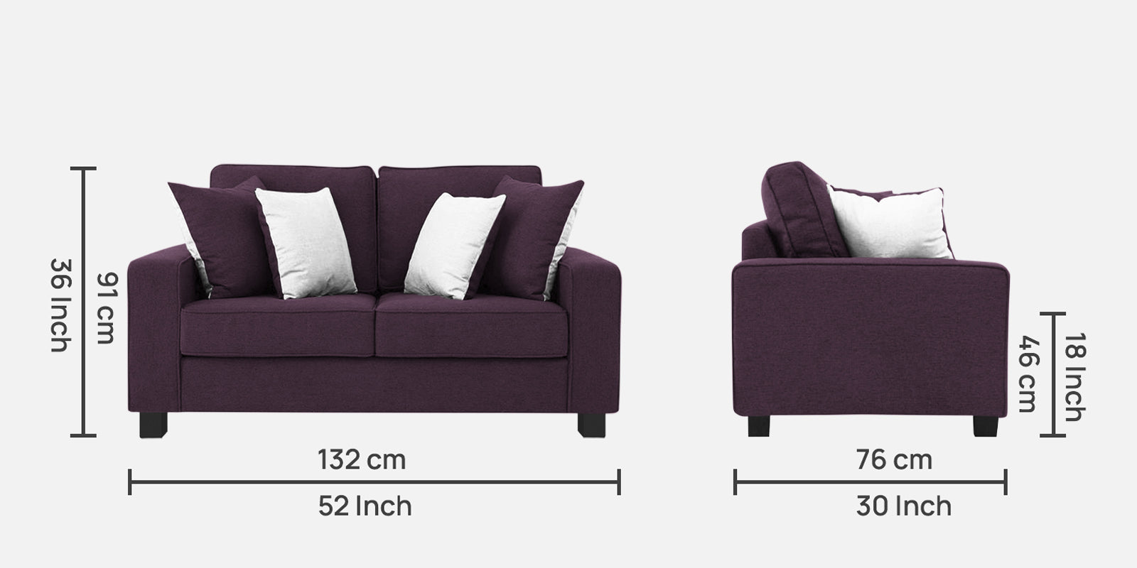 Ladybug Fabric 2 Seater Sofa In Greek Purple Colour - Febonic Living