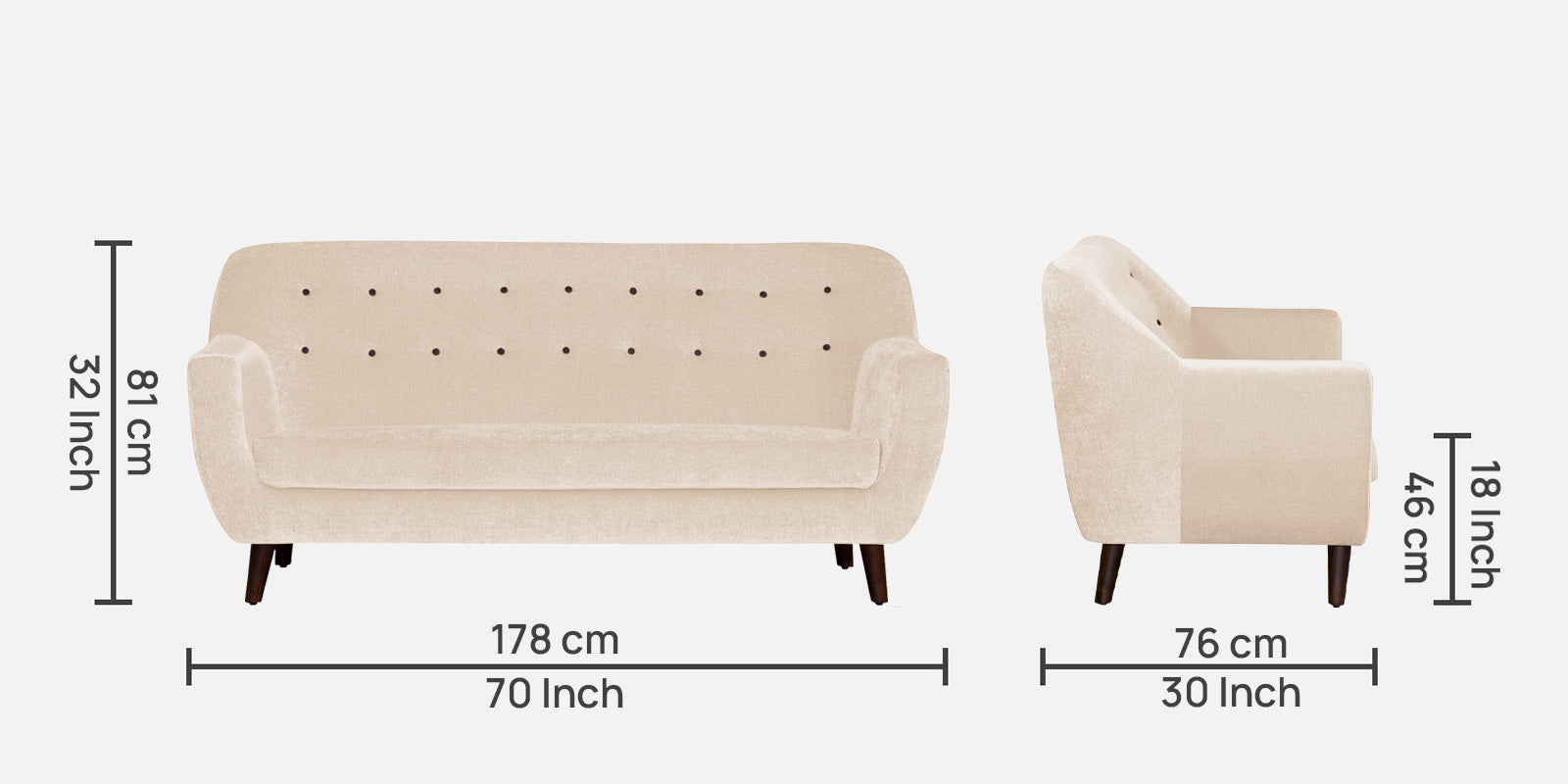 German Fabric 3 Seater Sofa In Woom Beige Colour - Febonic Living