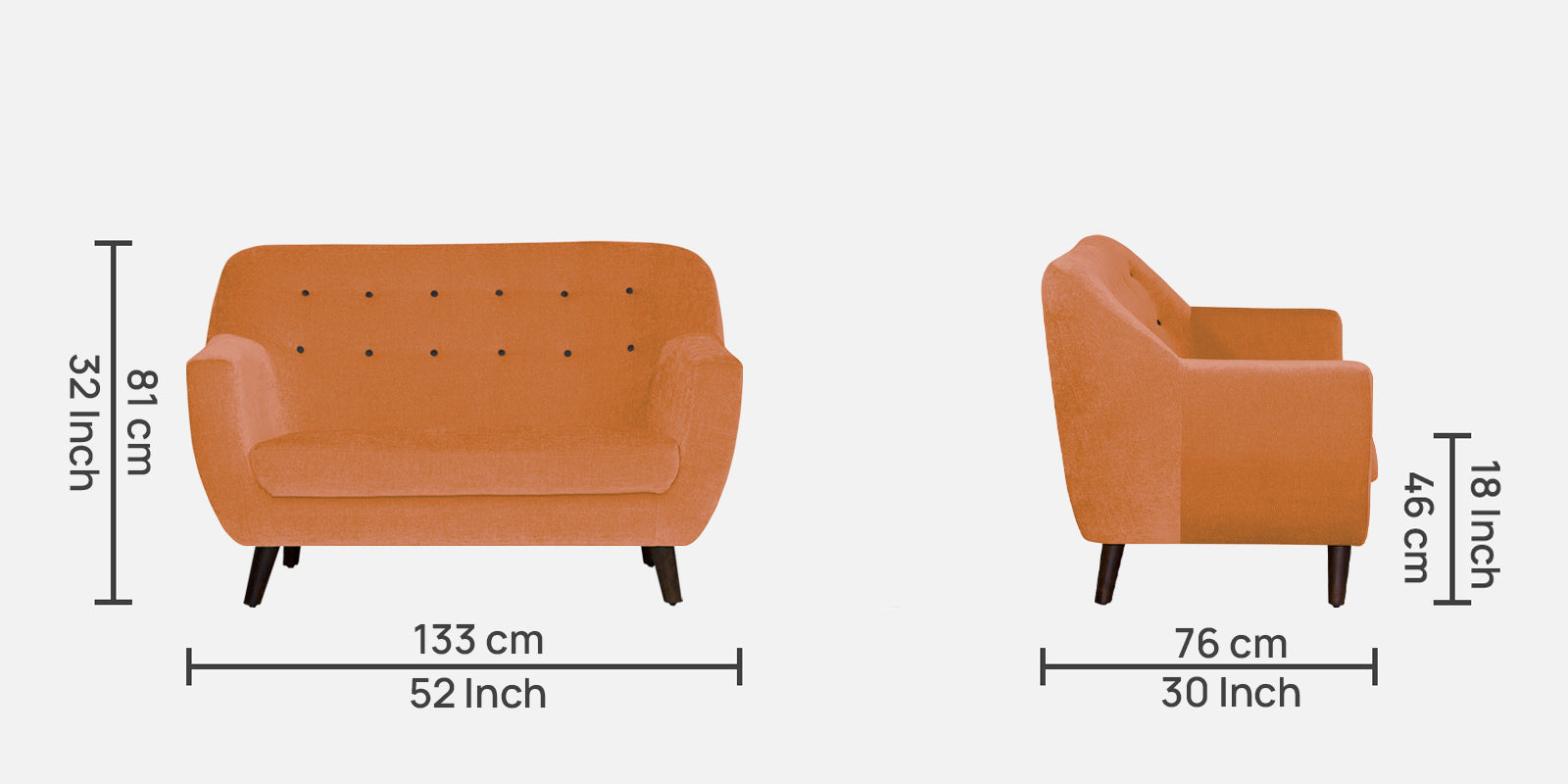 German Fabric 2 Seater Sofa In Dark Orange Colour - Febonic Living