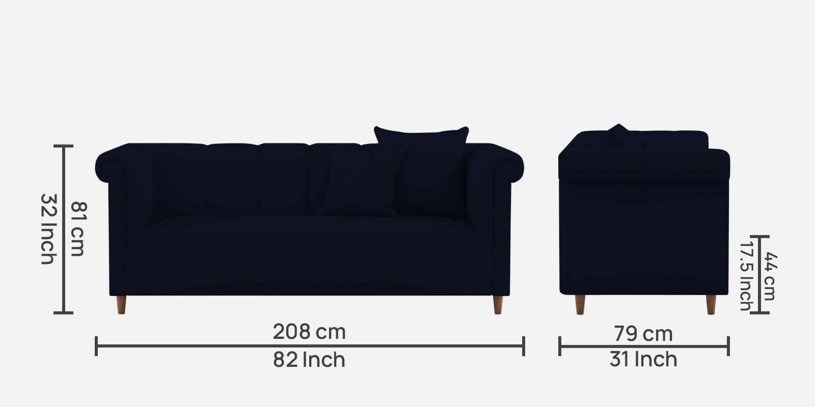 Rubi Velvet 3 Seater Sofa In Dark Blue Colour - Febonic Living