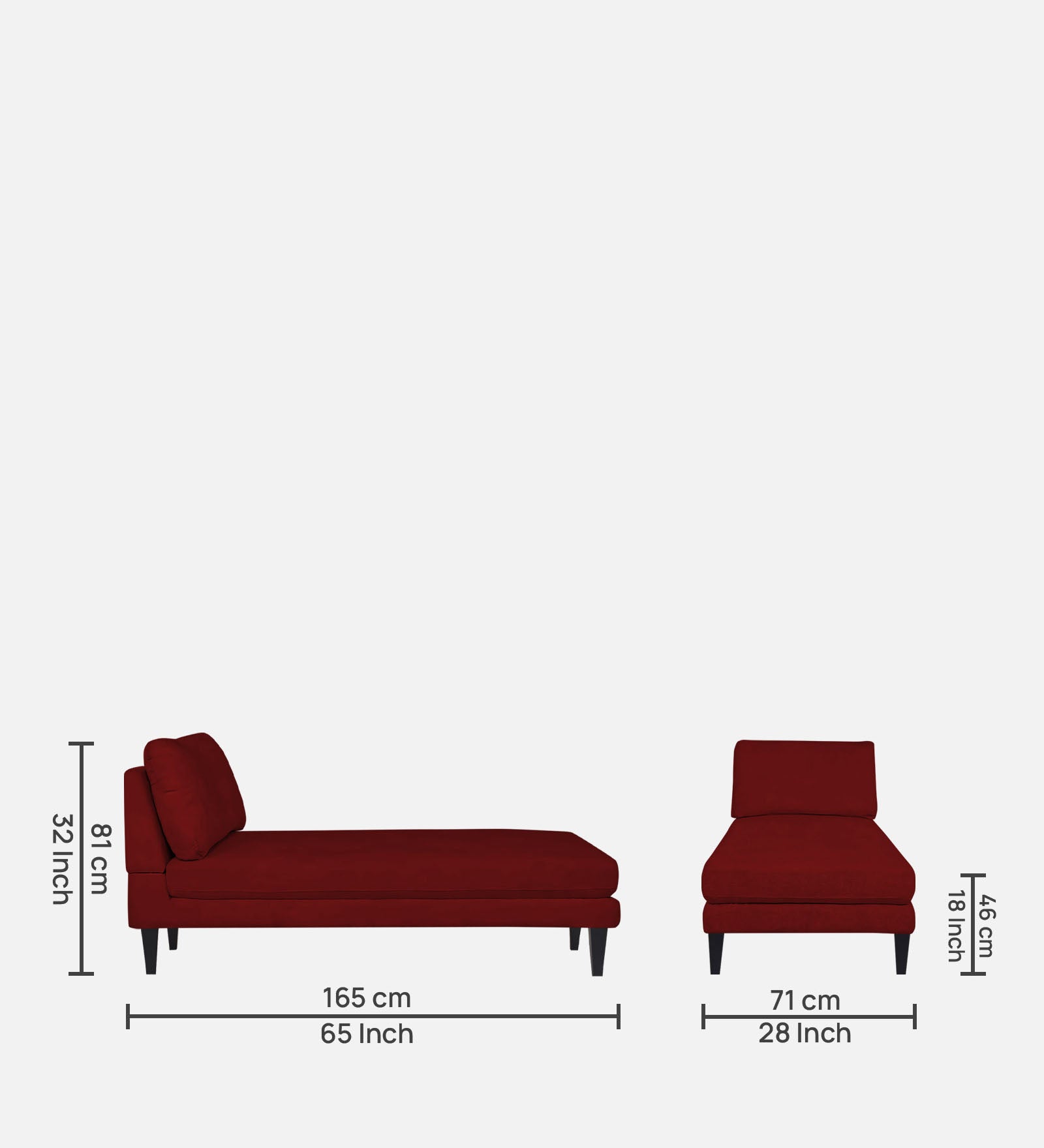 Nadia Fabric Armless Chaise Lounger In Blood Maroon Colour - Febonic Living