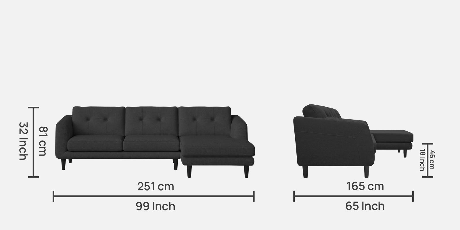 Natasha Velvet LHS Sectional Sofa (3+Lounger) In Hory Grey Colour - Febonic Living