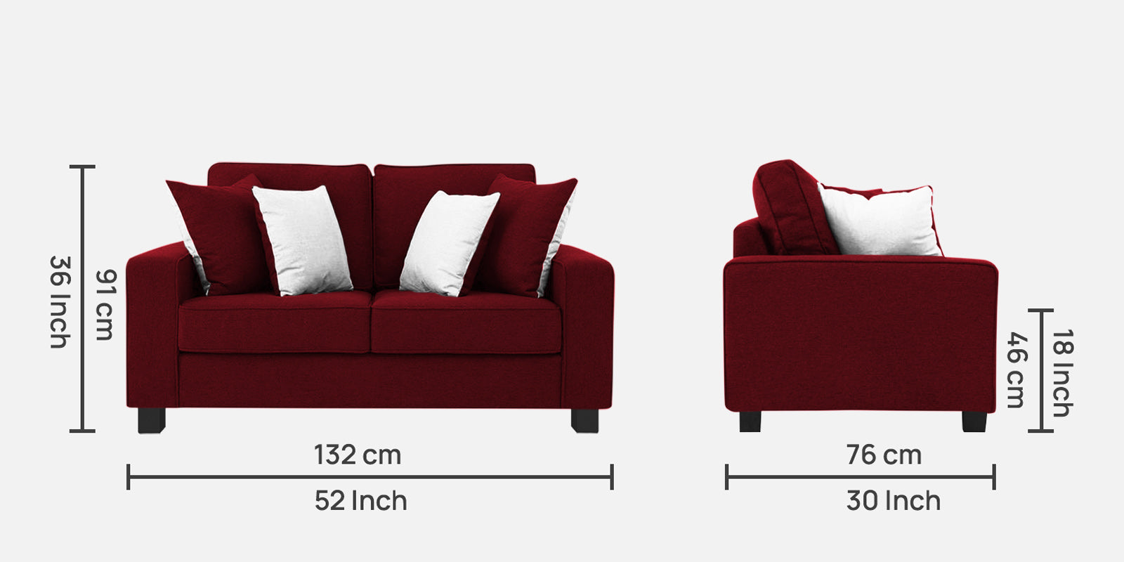 Ladybug Fabric 2 Seater Sofa In Ruby Red Colour - Febonic Living