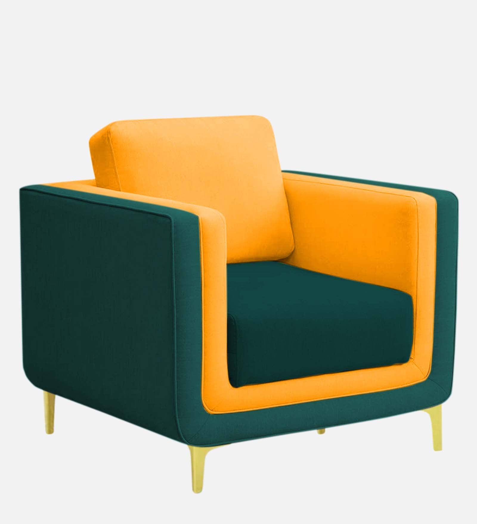 Visky Velvet 1 Seater Sofa In Saffron Yellow And Amazon Green Colour - Febonic Living