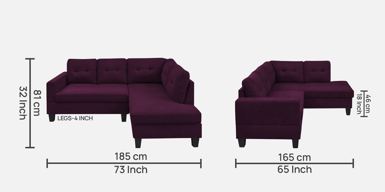 Thomas Fabric LHS Sectional Sofa (2+Lounger) In Greek Purple Colour - Febonic Living