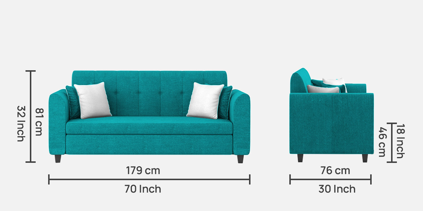 Denmark Fabric 3 Seater Sofa In Sea Green Colour - Febonic Living