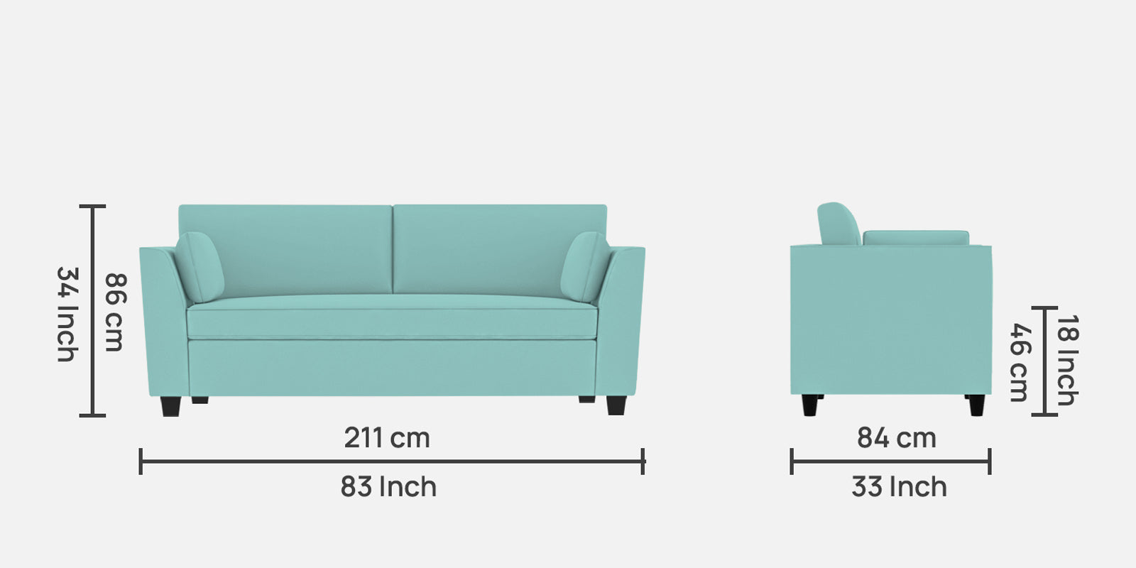 Bristo Velvet 3 Seater Sofa In Barmunda Aqua Colour With Storage - Febonic Living