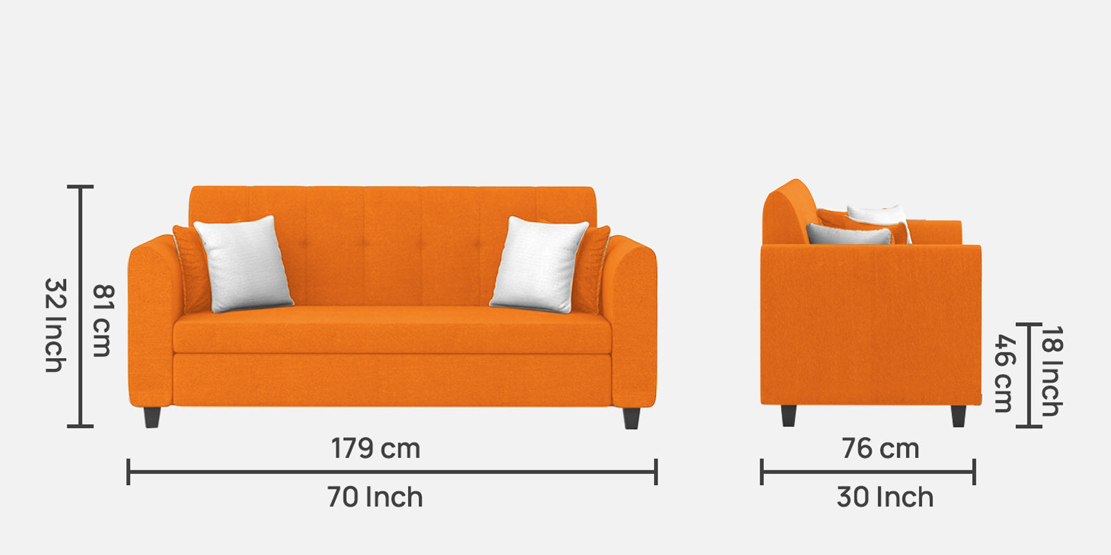 Denmark Fabric 3 Seater Sofa In Vivid Orange Colour - Febonic Living