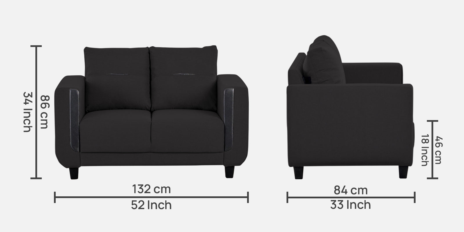 Perry Fabric 2 Seater Sofa In Maba Grey Colour - Febonic Living