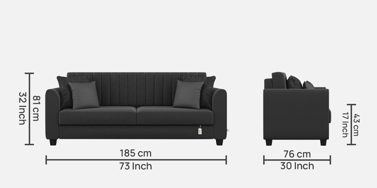 Cosmic Fabric 3 Seater Sofa in Charcoal Grey Colour