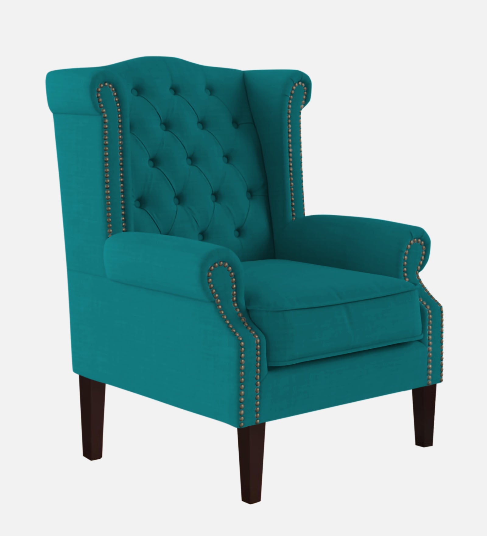 Nottage Fabric Wing Chair In Sea Green Colour - Febonic Living
