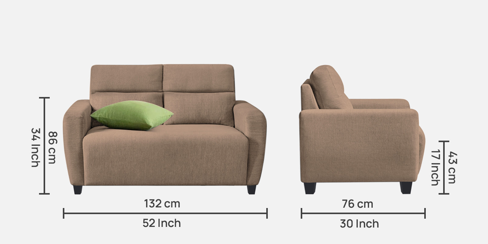 Bakadi Fabric 2 Seater Sofa In Cookie Beige Colour - Febonic Living